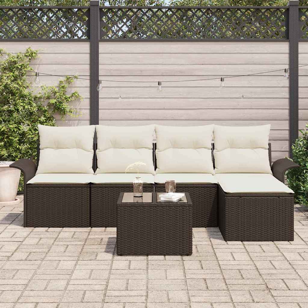 Divano da esterno con cuscino 6 pcs Marrone polyrattan | homemem39