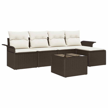 Divano da esterno con cuscino 6 pcs Marrone polyrattan | homemem39