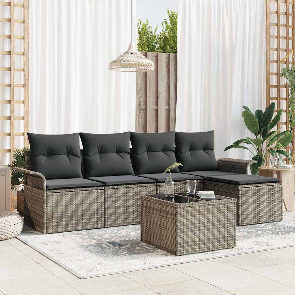 Divano da esterno con cuscino 6 pcs Grigio polyrattan | homemem39