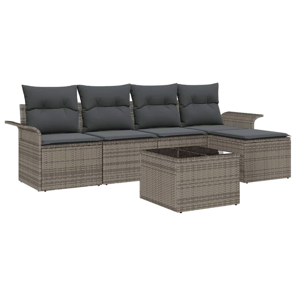 Divano da esterno con cuscino 6 pcs Grigio polyrattan | homemem39