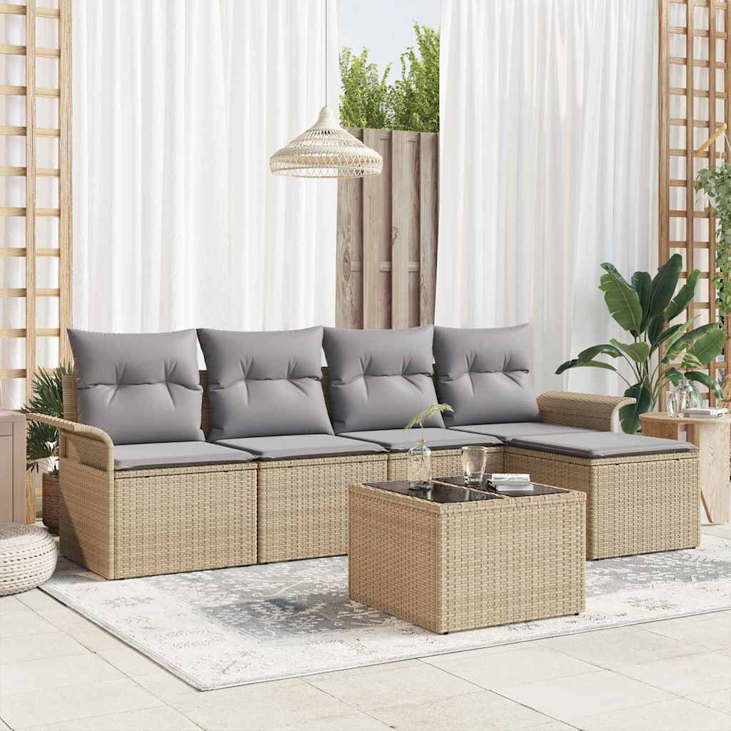 Divano da esterno con cuscino 6 pcs Beige polyrattan | homemem39