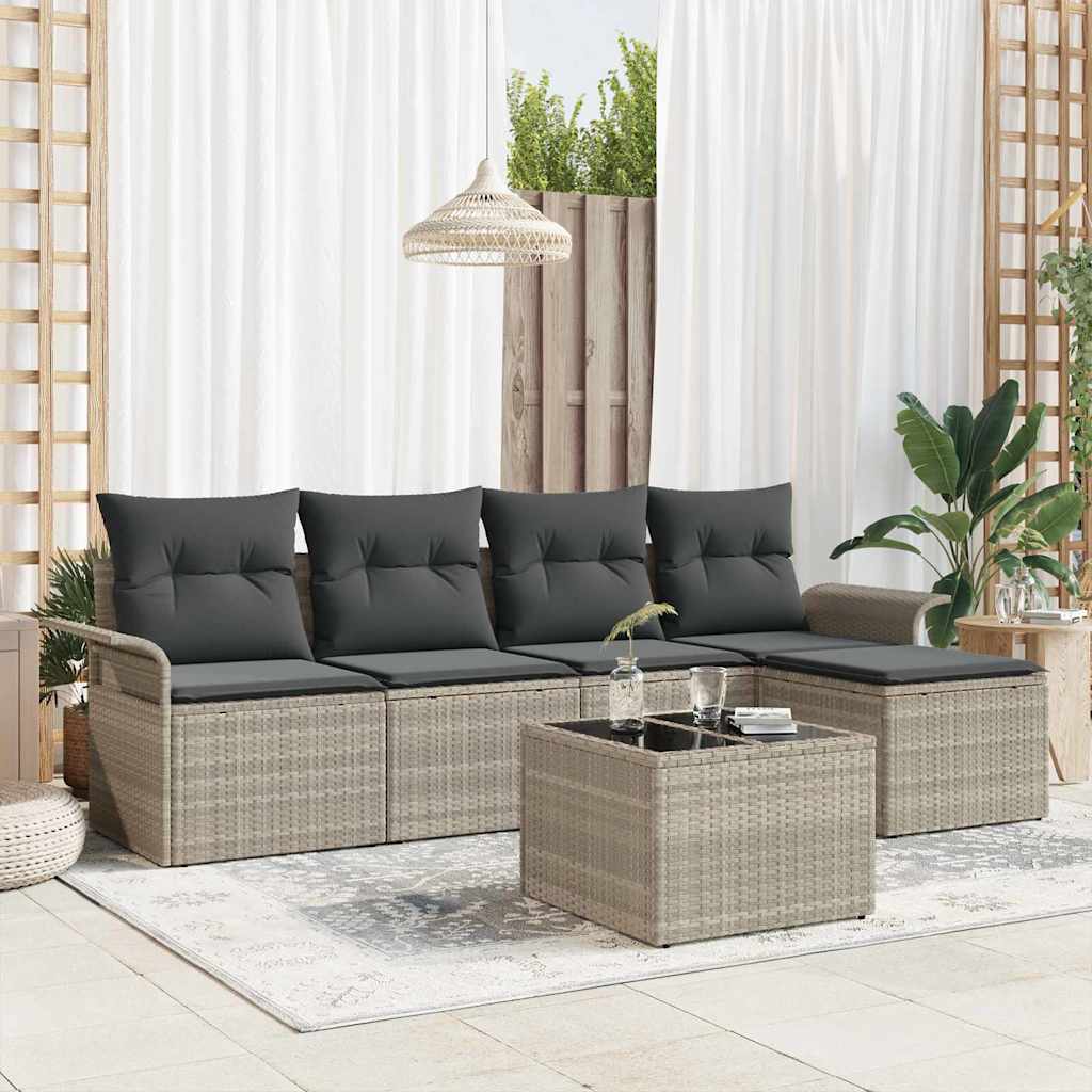 Divano da esterno con cuscino 6 pcs Grigio chiaro polyrattan | homemem39