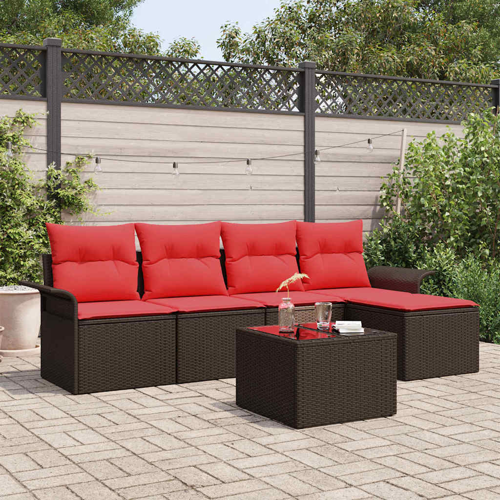 Set Divano da Giardino con cuscino 6 pcs Marrone polyrattan | homemem39