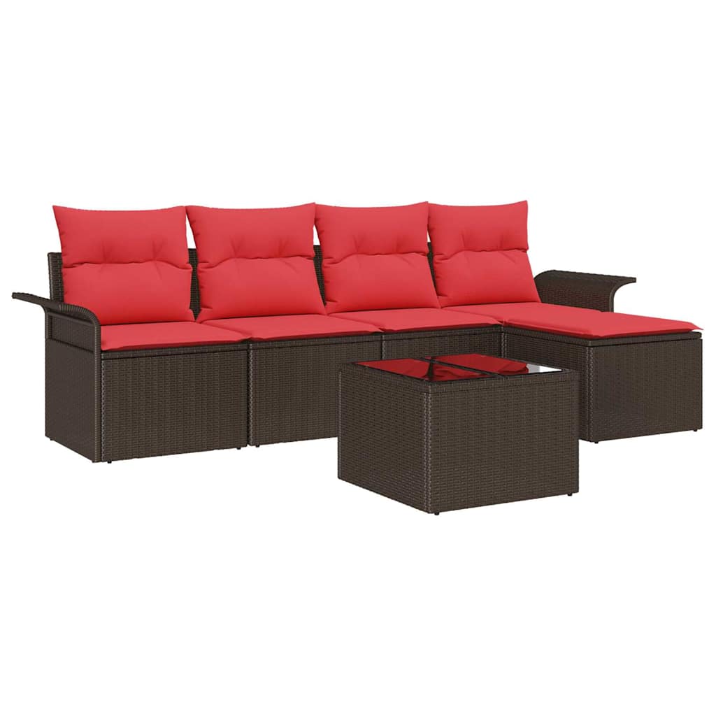 Set Divano da Giardino con cuscino 6 pcs Marrone polyrattan | homemem39