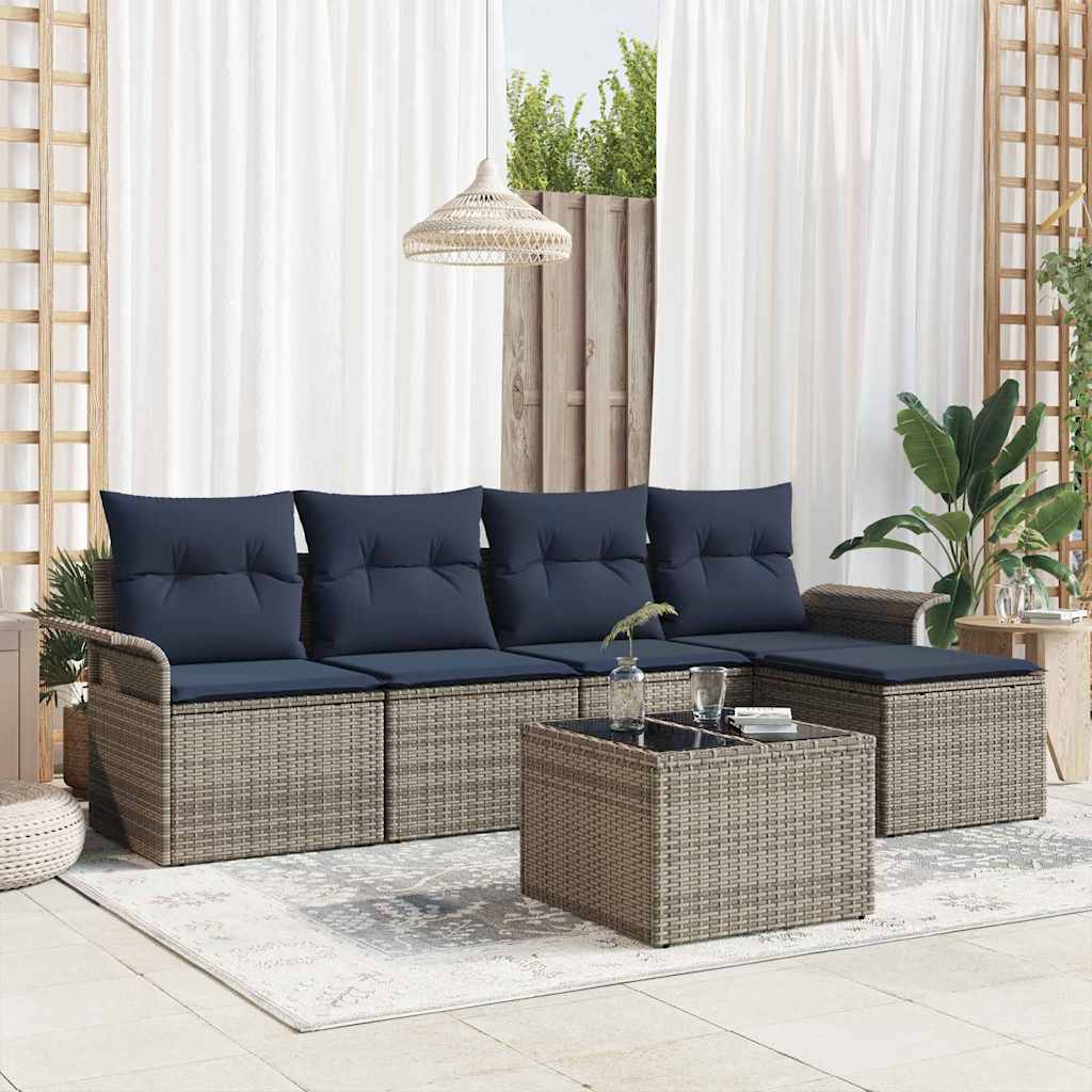 Set Divano da Giardino con cuscino 6 pcs Grigio polyrattan | homemem39