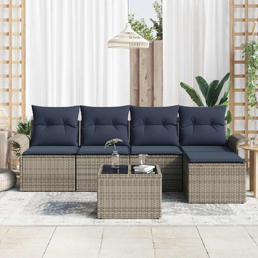 Set Divano da Giardino con cuscino 6 pcs Grigio polyrattan | homemem39