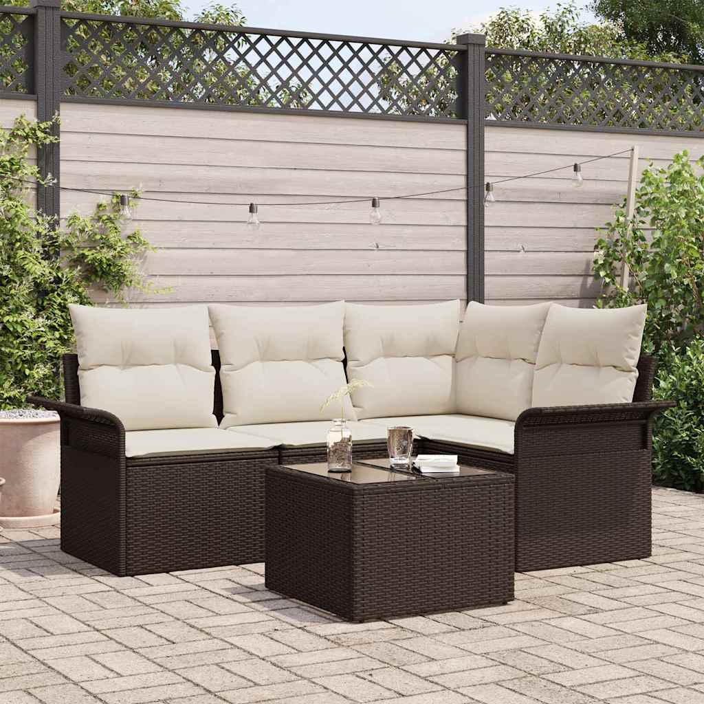 Set Divano da Giardino con cuscino 5 pcs Marrone polyrattan | homemem39