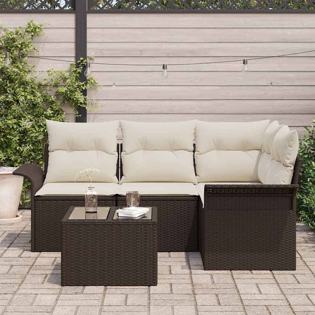 Set Divano da Giardino con cuscino 5 pcs Marrone polyrattan | homemem39