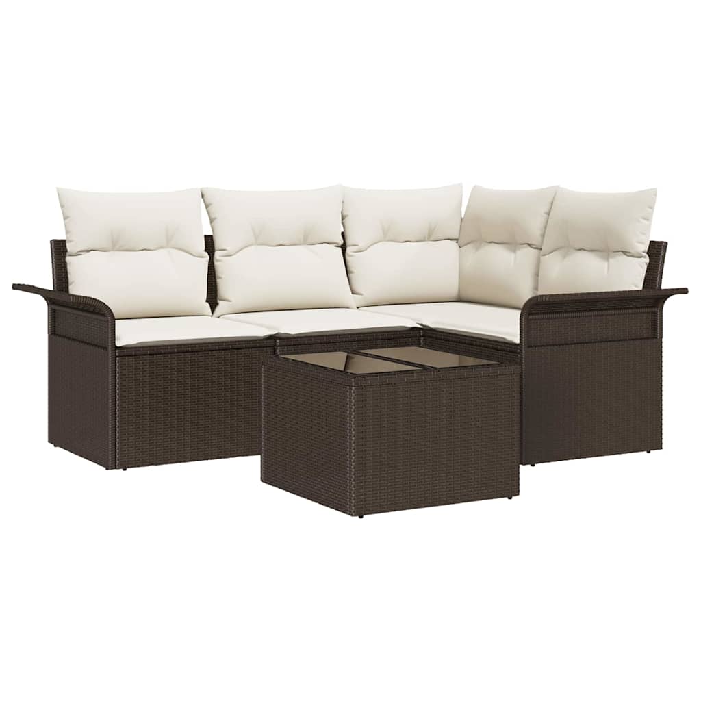 Set Divano da Giardino con cuscino 5 pcs Marrone polyrattan | homemem39