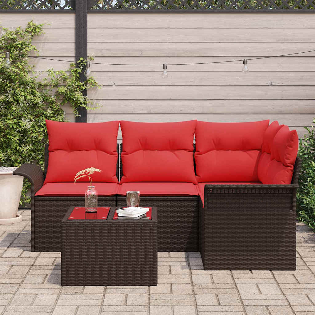 Set Divano da Giardino con cuscino 5 pcs Marrone polyrattan | homemem39