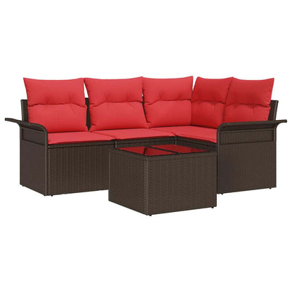 Set Divano da Giardino con cuscino 5 pcs Marrone polyrattan | homemem39