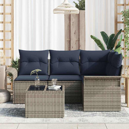 Set Divano da Giardino con cuscino 5 pcs Grigio polyrattan | homemem39