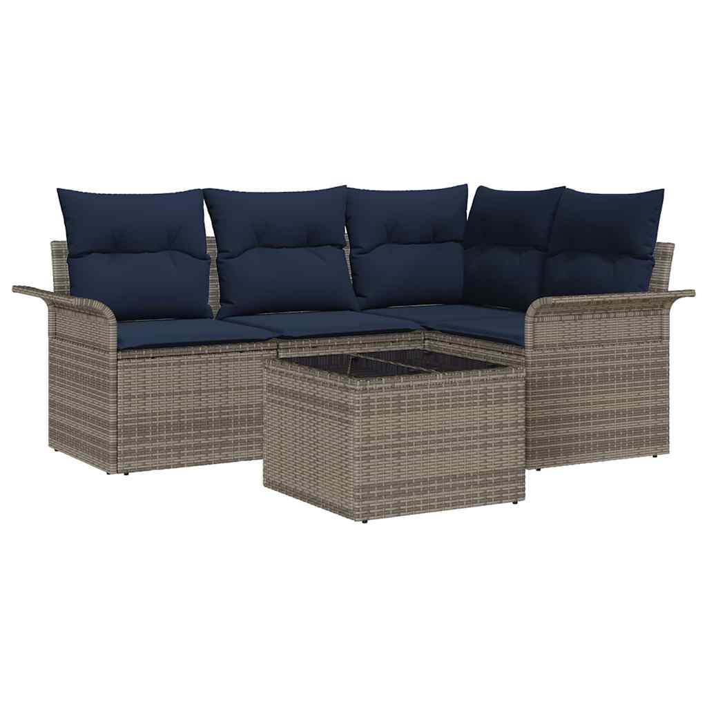 Set Divano da Giardino con cuscino 5 pcs Grigio polyrattan | homemem39