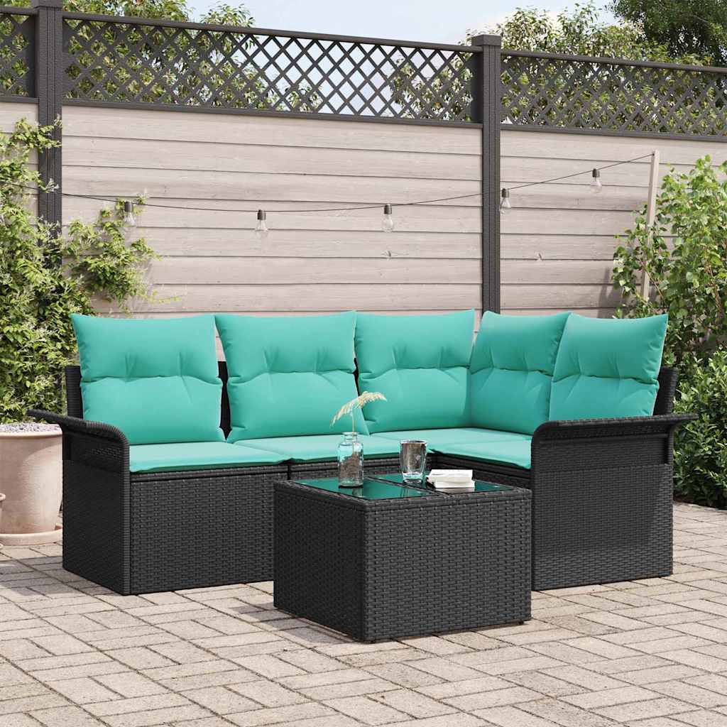 Set Divano da Giardino con cuscino 5 pcs Nero polyrattan | homemem39
