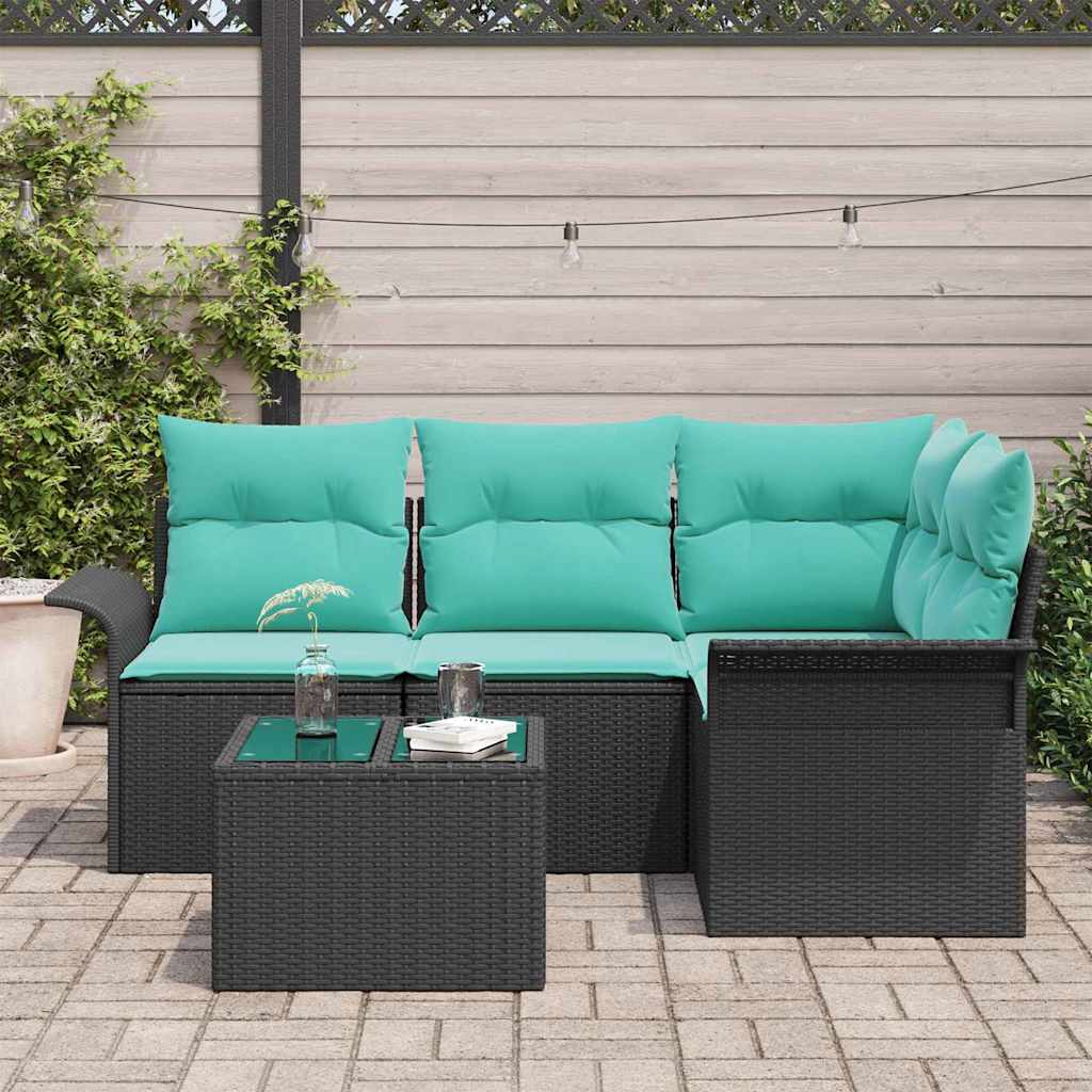 Set Divano da Giardino con cuscino 5 pcs Nero polyrattan | homemem39