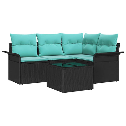 Set Divano da Giardino con cuscino 5 pcs Nero polyrattan | homemem39