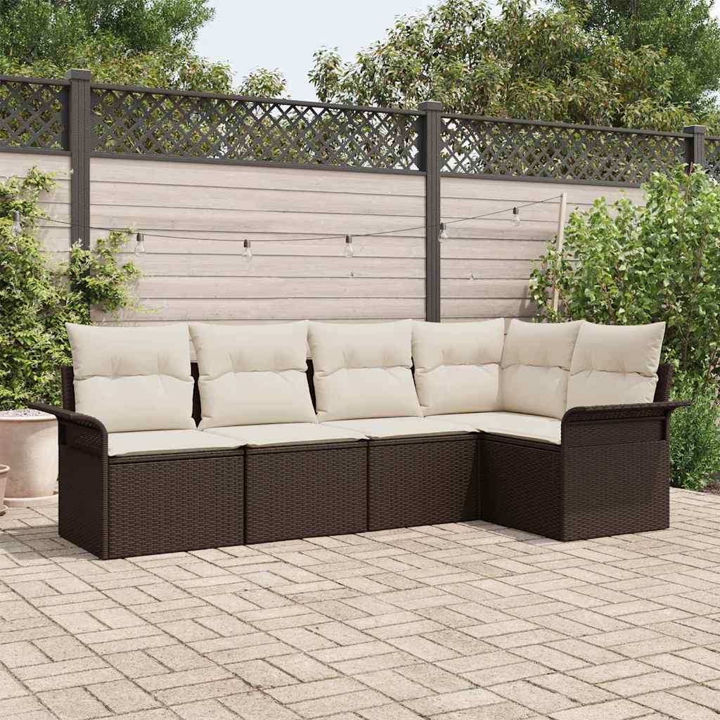 Set Divano da Giardino con cuscino 5 pcs Marrone polyrattan | homemem39