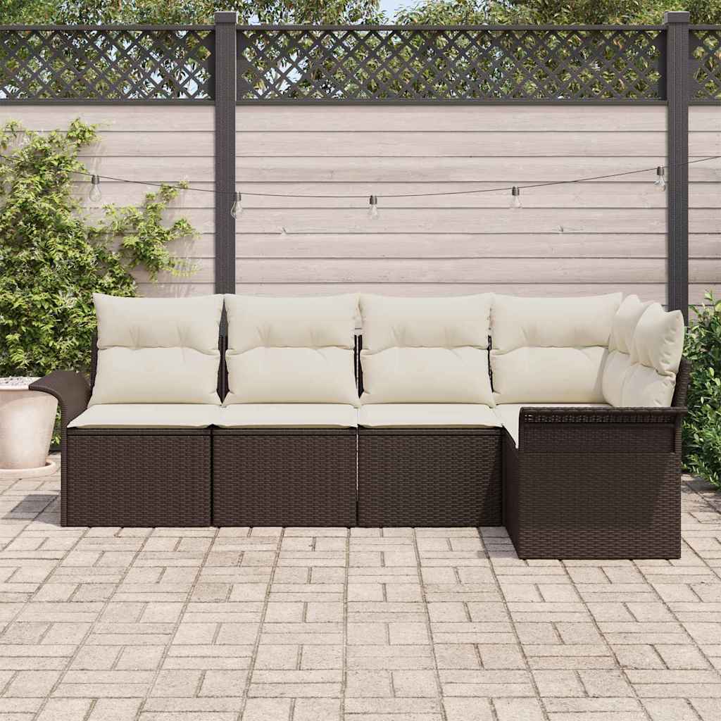 Set Divano da Giardino con cuscino 5 pcs Marrone polyrattan | homemem39