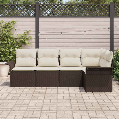 Set Divano da Giardino con cuscino 5 pcs Marrone polyrattan | homemem39