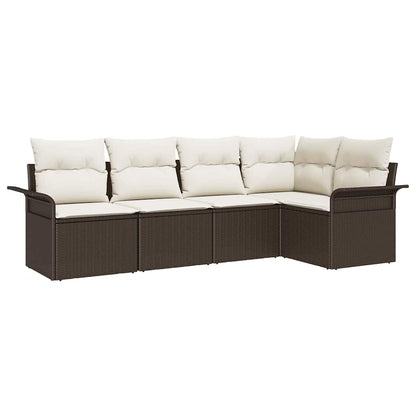 Set Divano da Giardino con cuscino 5 pcs Marrone polyrattan | homemem39