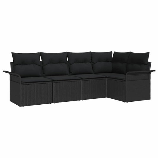 Set Divano da Giardino con cuscino 5 pcs Nero polyrattan | homemem39