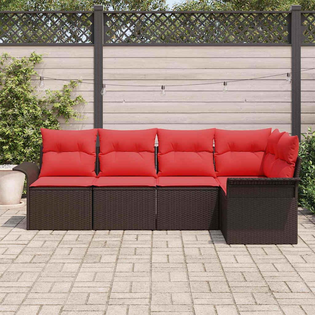 Set Divano da Giardino con cuscino 5 pcs Marrone polyrattan | homemem39