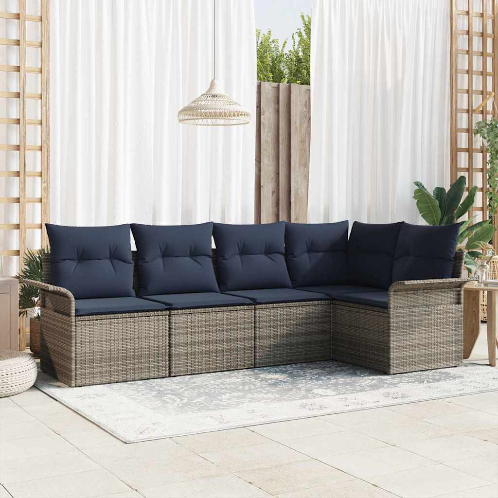 Set Divano da Giardino con cuscino 5 pcs Grigio polyrattan | homemem39