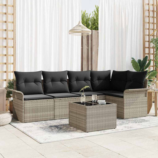 Set Divano da Giardino con cuscino 6 pcs Grigio polyrattan