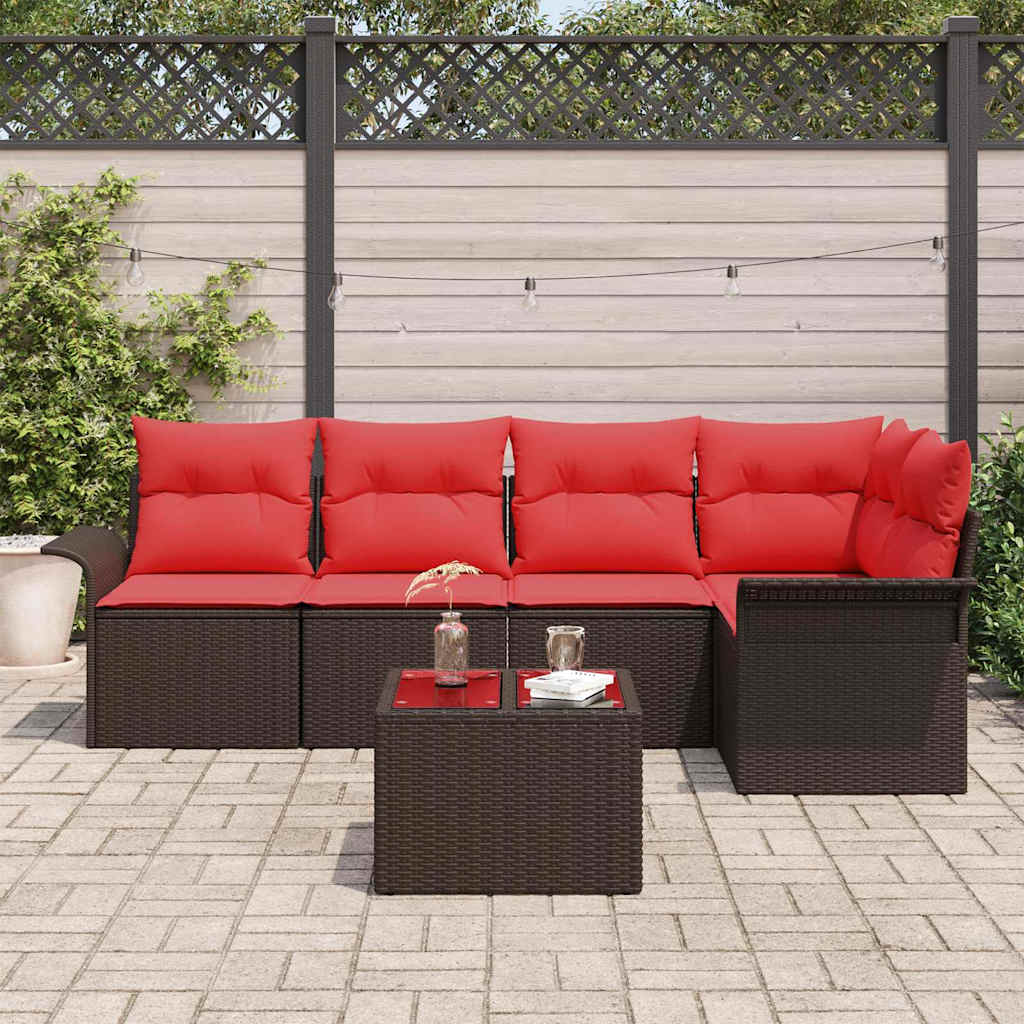 Set Divano da Giardino con cuscino 6 pcs Marrone polyrattan | homemem39