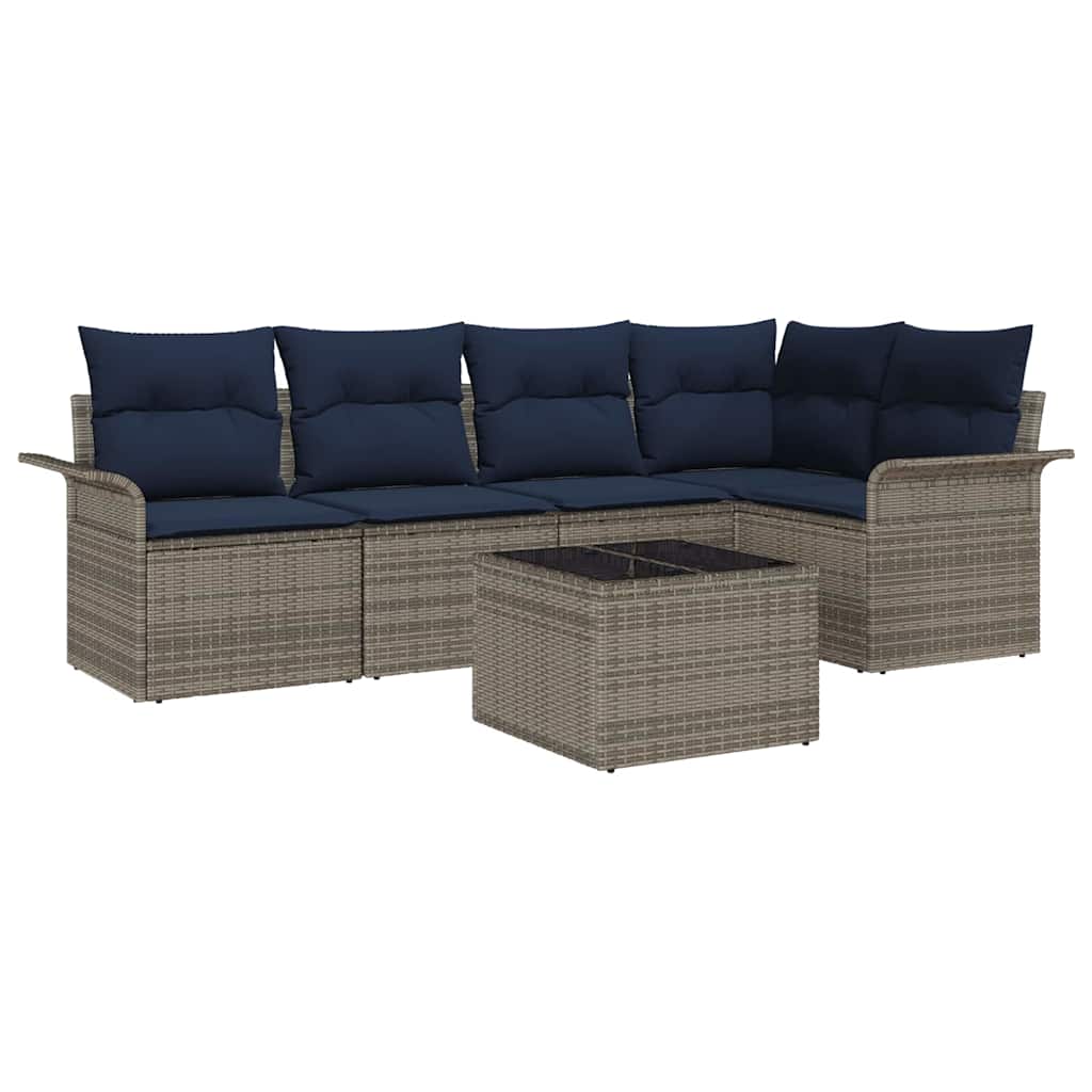 Set Divano da Giardino con cuscino 6 pcs Grigio polyrattan | homemem39