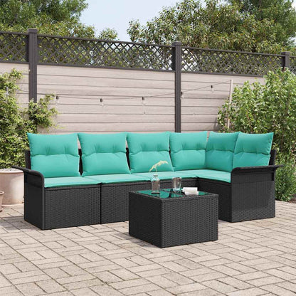 Set Divano da Giardino con cuscino 6 pcs Nero polyrattan | homemem39