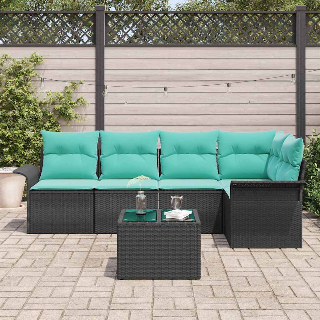 Set Divano da Giardino con cuscino 6 pcs Nero polyrattan | homemem39