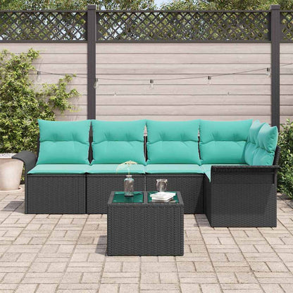 Set Divano da Giardino con cuscino 6 pcs Nero polyrattan | homemem39