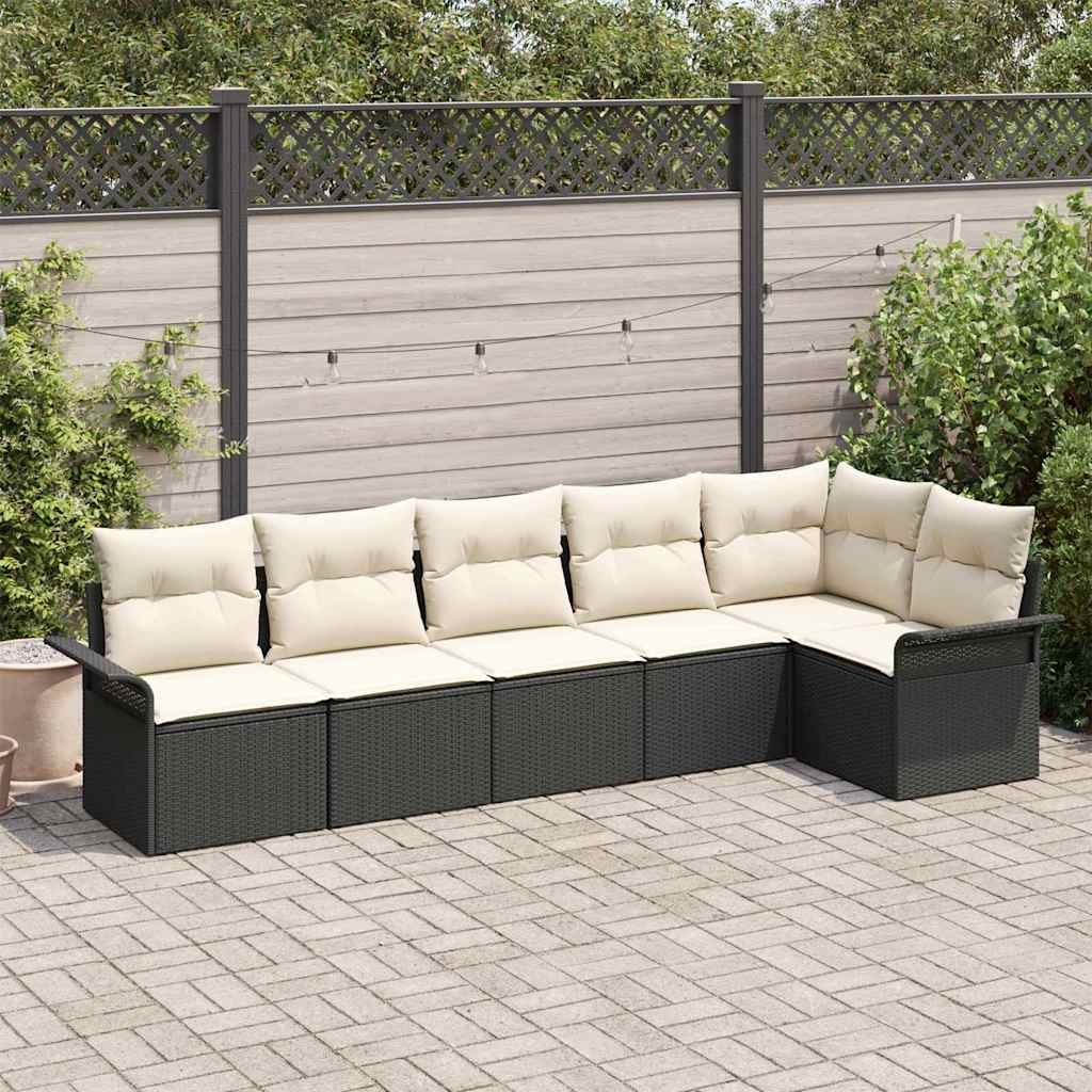 Set Divano da Giardino con cuscino 6 pcs Nero polyrattan | homemem39