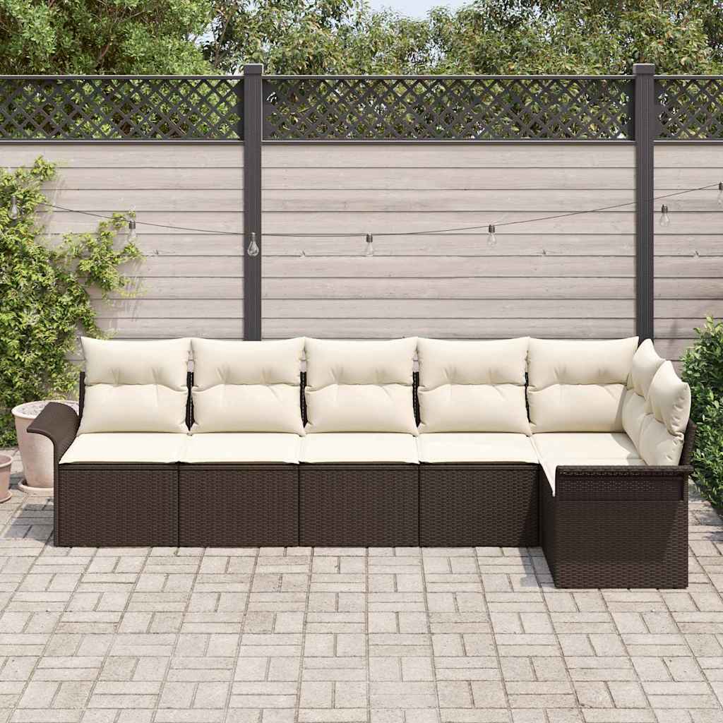 Set Divano da Giardino con cuscino 6 pcs Marrone polyrattan | homemem39