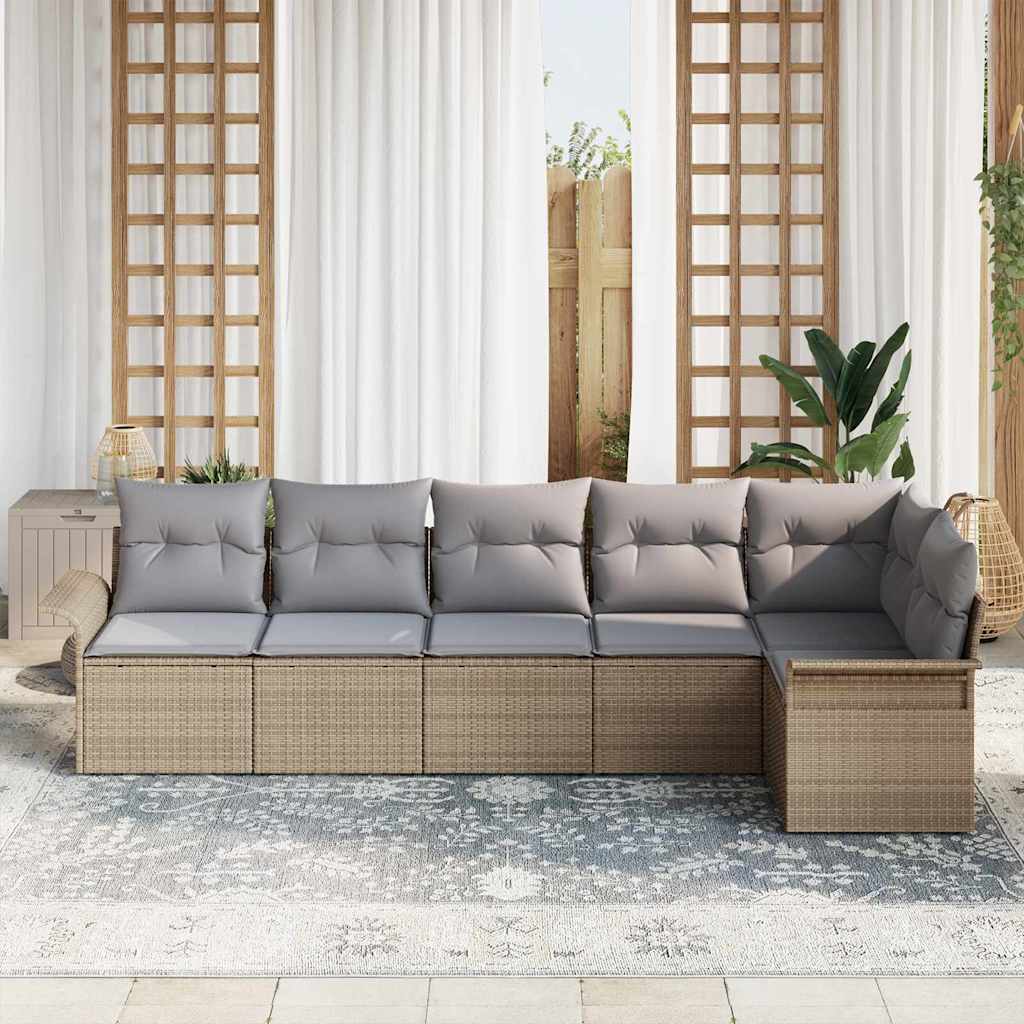 Set Divano da Giardino con cuscino 6 pcs Beige polyrattan | homemem39