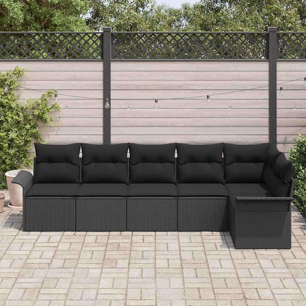 Set Divano da Giardino con cuscino 6 pcs Nero polyrattan | homemem39