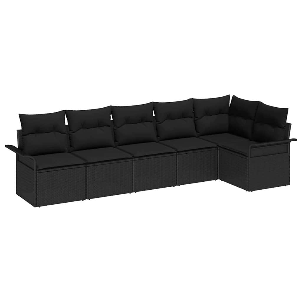 Set Divano da Giardino con cuscino 6 pcs Nero polyrattan | homemem39