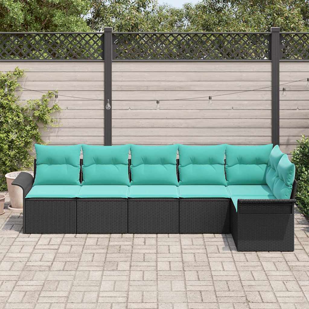 Set Divano da Giardino con cuscino 6 pcs Nero polyrattan | homemem39