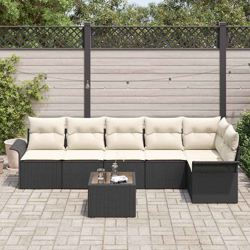 Set Divano da Giardino con cuscino 7 pcs Nero polyrattan | homemem39