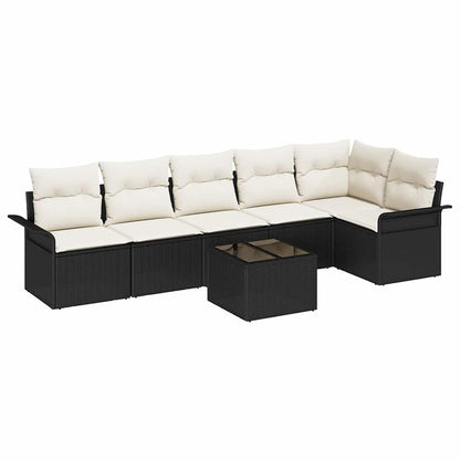 Set Divano da Giardino con cuscino 7 pcs Nero polyrattan | homemem39