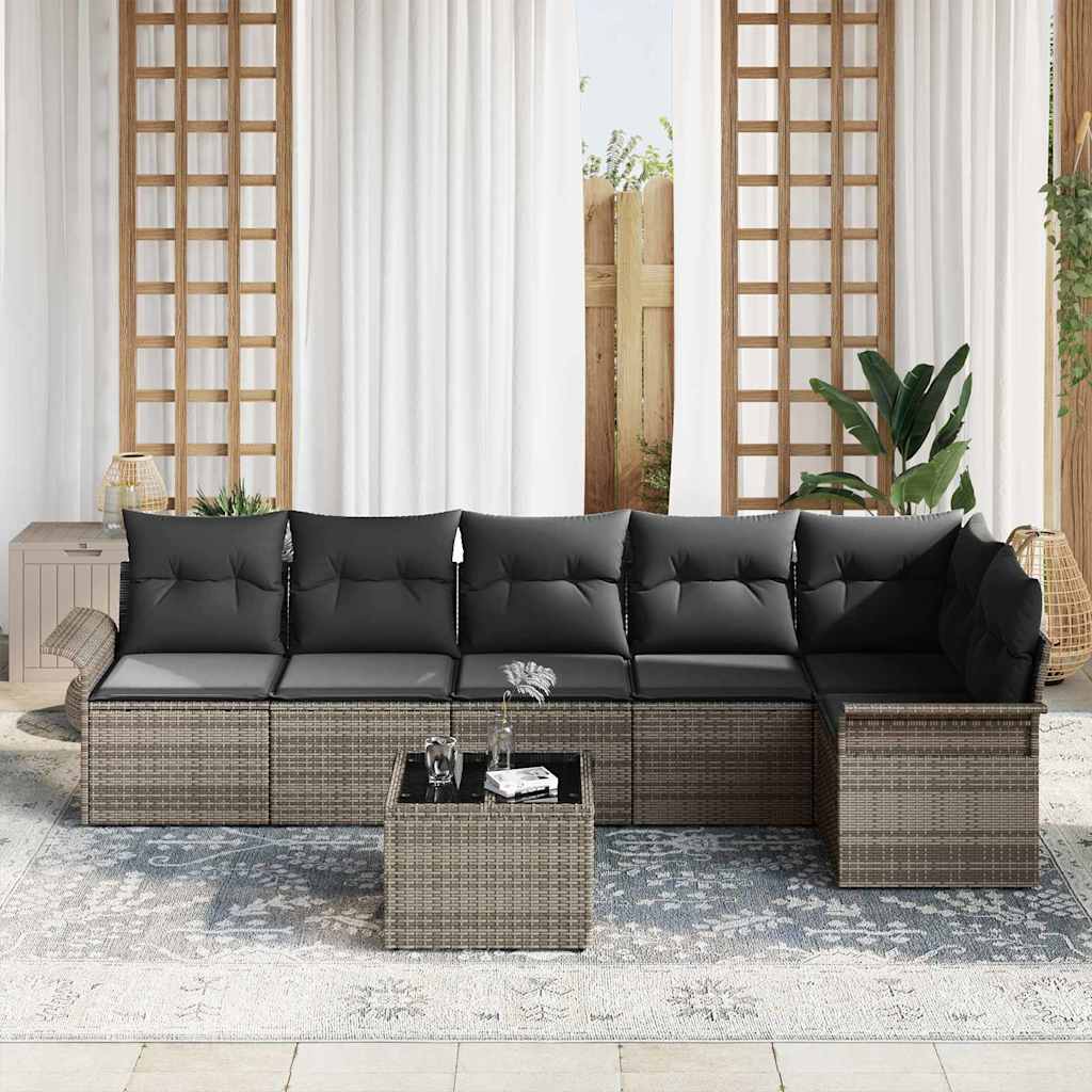 Set Divano da Giardino con cuscino 7 pcs Grigio polyrattan | homemem39