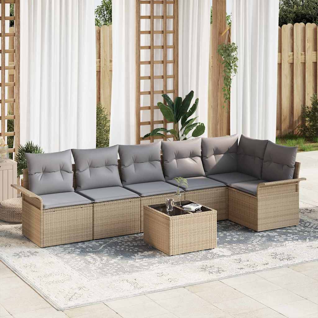 Set Divano da Giardino con cuscino 7 pcs Beige polyrattan | homemem39