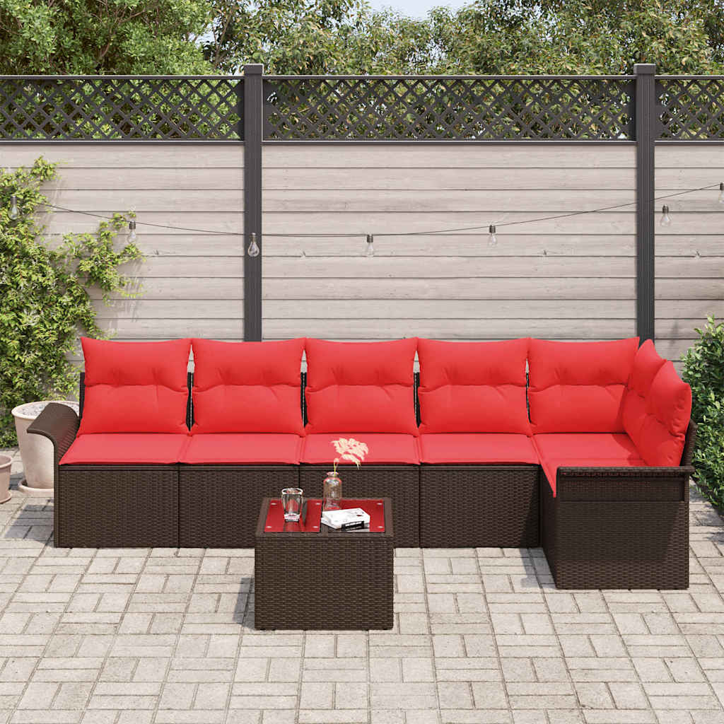 Set Divano da Giardino con cuscino 7 pcs Marrone polyrattan | homemem39