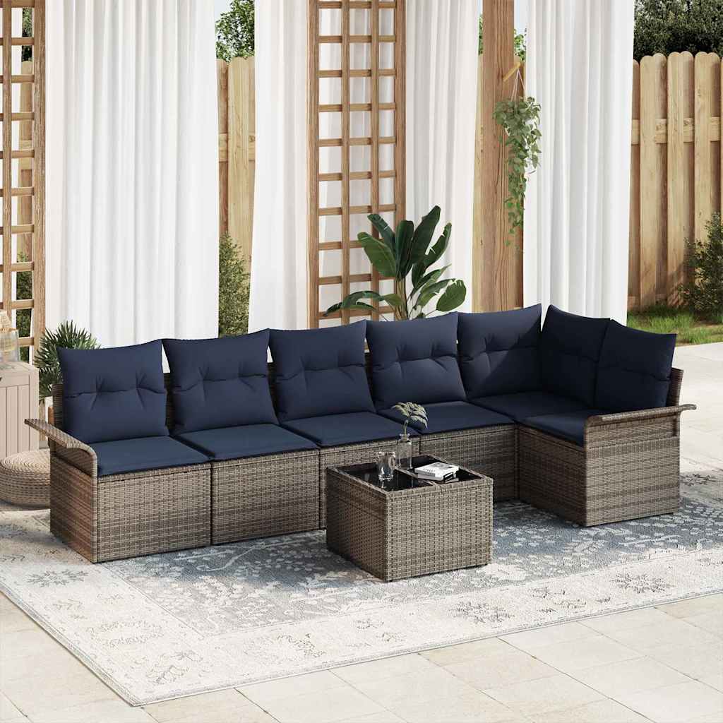 Set Divano da Giardino con cuscino 7 pcs Grigio polyrattan | homemem39