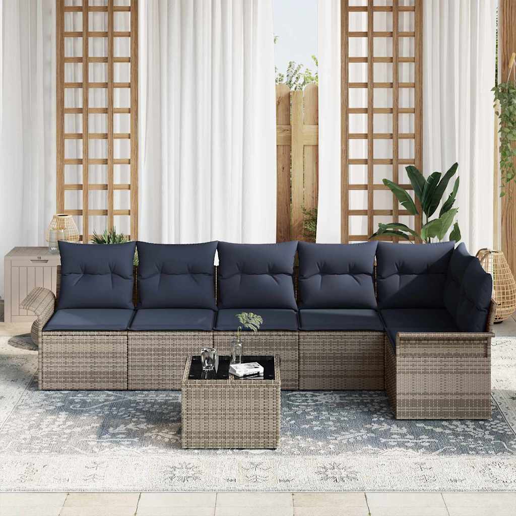 Set Divano da Giardino con cuscino 7 pcs Grigio polyrattan | homemem39