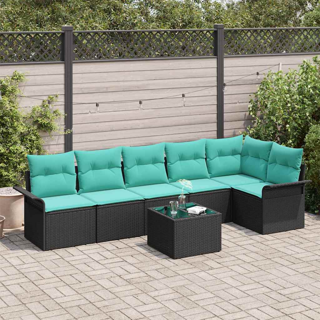 Set Divano da Giardino con cuscino 7 pcs Nero polyrattan | homemem39