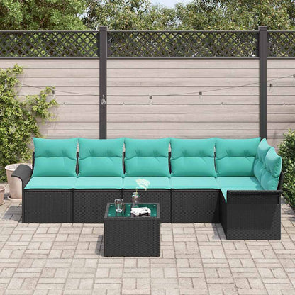 Set Divano da Giardino con cuscino 7 pcs Nero polyrattan | homemem39