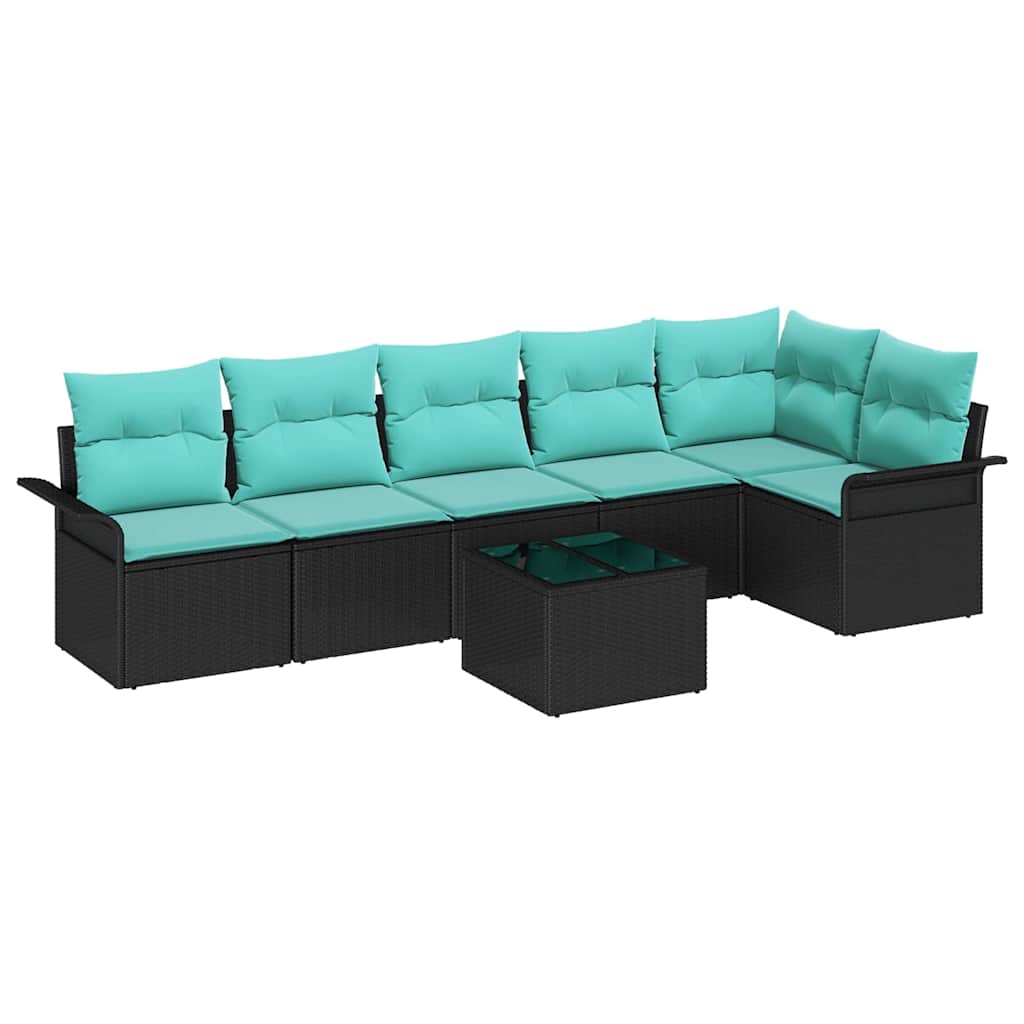 Set Divano da Giardino con cuscino 7 pcs Nero polyrattan | homemem39