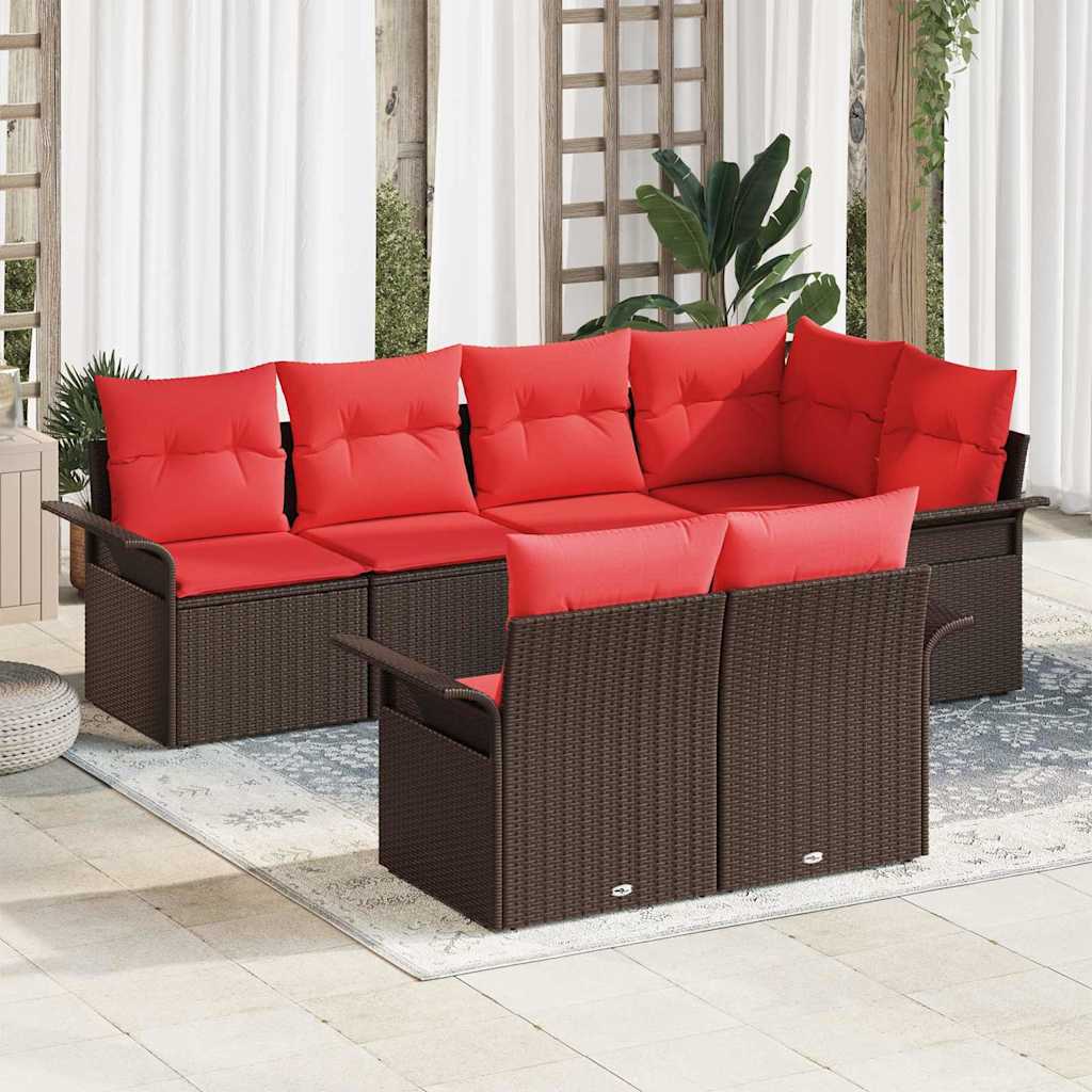 Set Divano da Giardino con cuscino 7 pcs Marrone polyrattan | homemem39